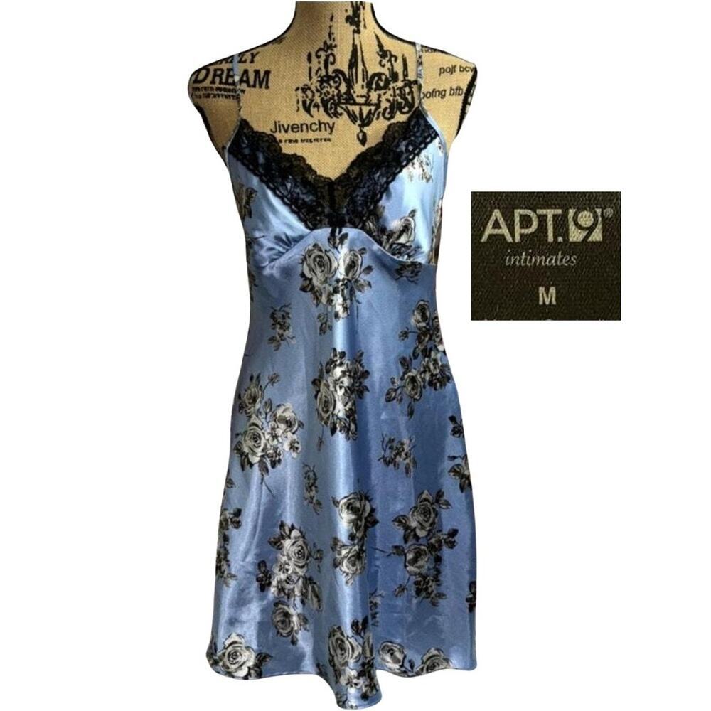 Apt 9 Floral Lace Slip Dress Blue Black Size Medium Trashy Y2k Grunge Open Back